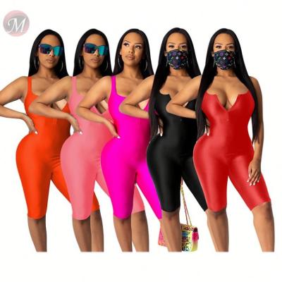 China 2020 Wholesale Anti-Wrinkle Summer Zipper Solid Color Bodycon Sexy Sports Jumpsuits And One Piece Rompers Suit Women For Woman for sale