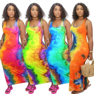 China Fashion Colorful Printed Sleeveless Maxi Dress Summer Women's Casual Straight Dresses Newest Design Anti-Static Hot Sale Long for sale