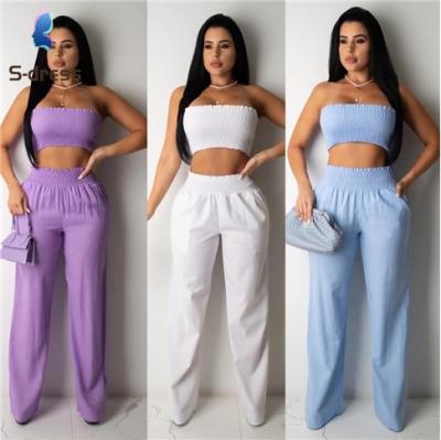 China 2020 Women's Anti-Static Sexy 2 Piece Set Off The Shoulder Crop Top And Sexy Pants 2 Piece Nightclub Set Women Clothing for sale