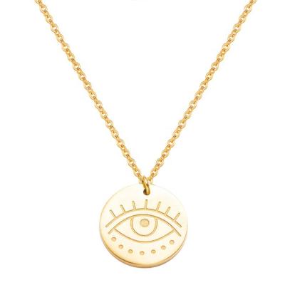 China Charm Trendy Trendy Sensitive Round Jewelry Deep Engrave Stainless Steel 18k Gold Plated Devil's Eye Necklace For Women Men for sale