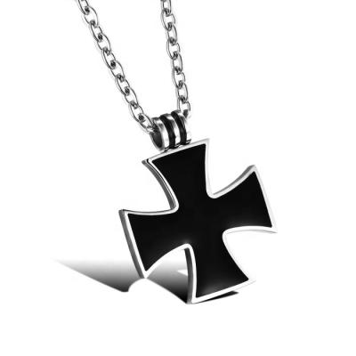 China Hot Sale Fashion Design Religious Classic Enamel Black German Stainless Steel Iron Cross Necklace For Men And Women for sale