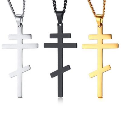 China Religious Eastern Orthodox Christian Religious Jewelry Silver/Gold/Stainless Steel Black Plated Eastern Orthodox Cross Necklace for sale