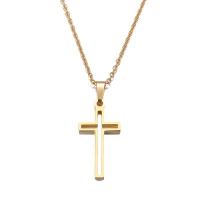 China Minimalist Delicate Trendy Women's Gold Stainless Steel Religious Jewelry Silver/Gold Stainless Steel Hollow Pattern Cross Necklaces for sale