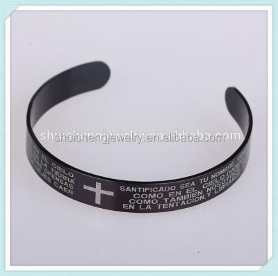 China Cheap Wholesale Black Plated Stainless Steel Bible Engraved Spanish Bracelet for sale