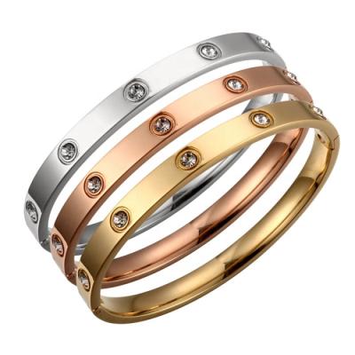 China Silver/Gold/Rose Gold Fashion Design Luxury CZ Stainless Steel Custom Bangle Bracelets For Women Wholesale Jewelry for sale