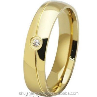 China 6MM Stainless Steel Ring Men Women CZ SZ 6-15 Yellow Gold 24k Gold Engagement Ring for sale