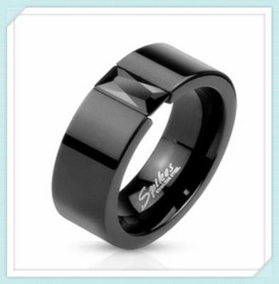 China Stainless Steel 6MM Width Black Plated Stainless Steel Ring Man With Black Stone for sale