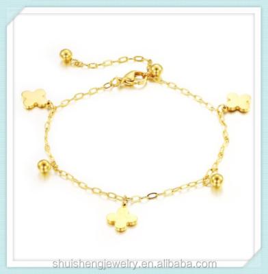 China 2015 new stainless steel hotsale gold anklet chain designs for girls with four clover charm for sale