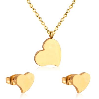 China Vintage Classic Fashion Style Cute Heart Shape Pendant 18k Gold And Stainless Steel Earrings Set For Women for sale