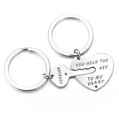 China Metal Lover Gift You Hold The Key To My Master Key Chains Forever Engraved Heart Stainless Steel Couples for sale