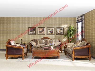 China European Country Style Classic Solid Wooden Sofa Made by Italy Leather and Fabric Sofa Set for sale