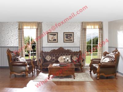 China European Classic Solid Wooden Carving Frame with Italy Leather Upholstery Sofa Set for sale