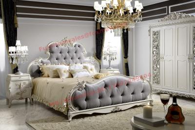 China Luxury Upholstery Fabric Headboard Padding with Solid Wood Bed in Ivory White Painting for sale