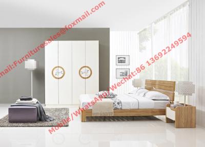 China Modern design KD bed furniture set by melamine and white glossy door wardrobe for sale