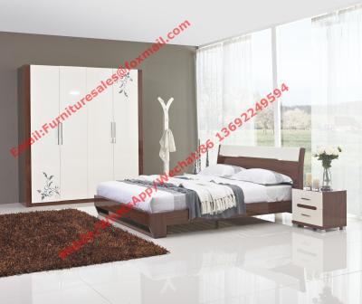 China Budget Hotel furniture in modern deisgn by panel bed and doors wardrobe in high glossy for sale