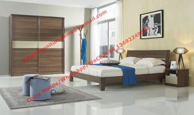 China Wood & Panel furniture in modern deisgn Walnut color by KD bed with Sliding door wardrobe for sale