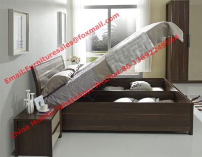 China Lift mechanism storage bed in classic wooden bedroom furniture for sale