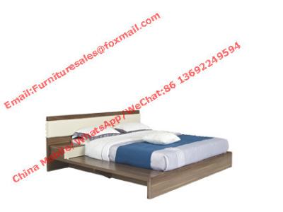 China Modern design king Bed in melamine MDF board furniture and Leather upholstered headboard for sale