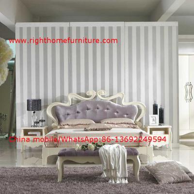 China Flowers Headboard Wooden Bed in Neoclassical fabric design for luxury multiple star B& B Room Furniture for sale