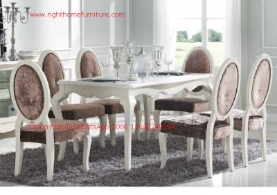 China Ivory Neoclassical Dining Room Furniture collection by rubber wood with Glass or Marble table top for sale