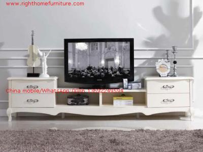 China Ivory Classic TV stand wood furniture Audiovisual cabinet in White matt PU painting for sale