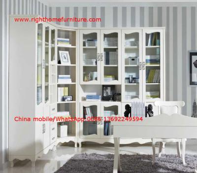 China Reading room Neoclassical Furniture by White Bookcase set with glass door and Computer working desk for sale