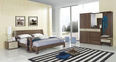 China Walnut wood home bedroom furniture sets by curved headboard bed and full mirror stand for sale