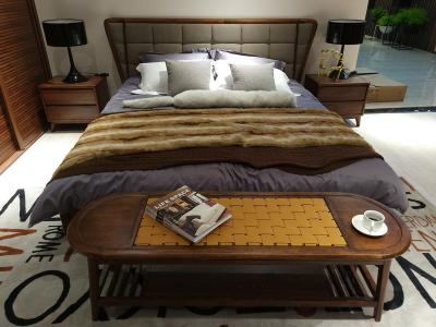 China 2017 New design of  Fabric Upholstered headboard Bed by Walnut wood frame for Fashion Apartment  bedroom furniture use for sale