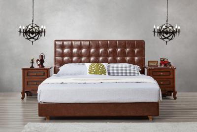 China Leather / Fabric Upholstered Headboard Bed for Apartment Bedroom interior fitment by Leisure Furniture with Wooden table for sale