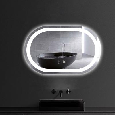 China Modern Custom Smart Bathroom mirror Oval illuminated backlit led Anti-fog lighted Touch Screen Bath Led Smart Mirror Retail for sale