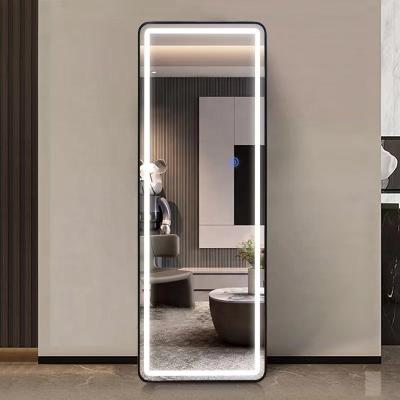 China Modern wholesale home decor aluminum framed  full length body led mirror with led light smart floor mirror wall mounted for sale