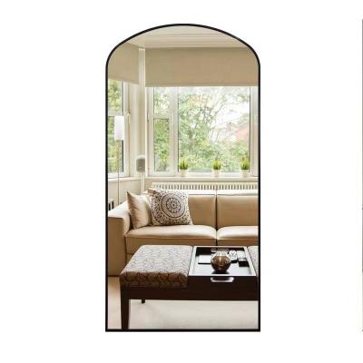 China Modern Custom  large size gold black aluminum frame arch full length dressing floor full body standing mirror for sale