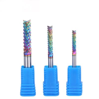 China DouRuy Carbide PCB Milling Cutter Corn Teeth End Mill Router Bit With Rainbow Coating for sale