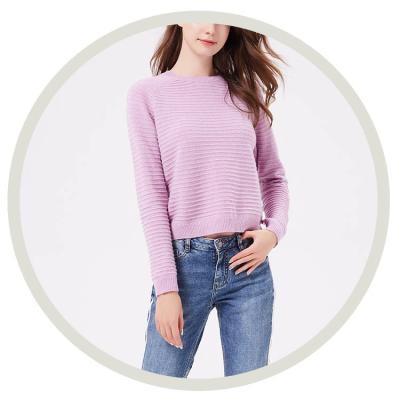 China 95% Wool Women Sweater 5% Cashmere Stretchy Purple Crewneck Pullover Casual Knitwear For Ladies for sale