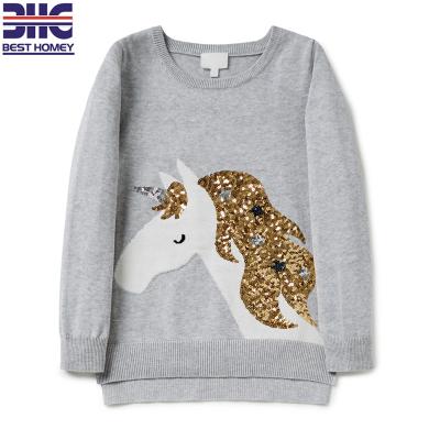 China 100% Cotton Children's Intarsia Design Sequin Embroidery Round Neck Pullover Sweater Anti-Shrink For Babies for sale