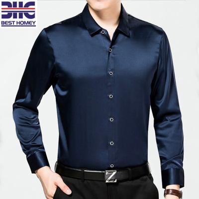 China Breathable Mens Classic 100% Silk Satin Long Sleeve Shirts With Buttons for sale