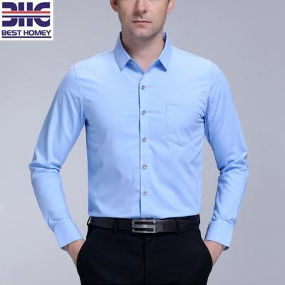 China Men's Business Shirt 100% Breathable Silk Long Sleeve Light Blue White Silk Shirt With Buttons for sale