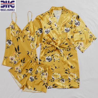 China QUICK DRY ladies home wear fashion printed kimono nightgowns robe dresses long camisole shorts pajama robe for sale