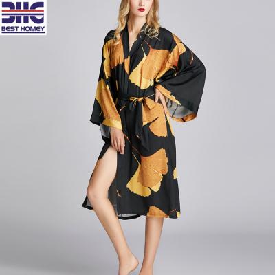 China QUICK DRY ladies fashion design home wear pajamas satin printed kimono robe robes nightgowns for sale