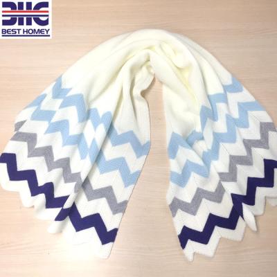 China Chevron Knit Blanket High Quality Wave Sweater Knitted Chevron Pattern Blankets For Infants for sale