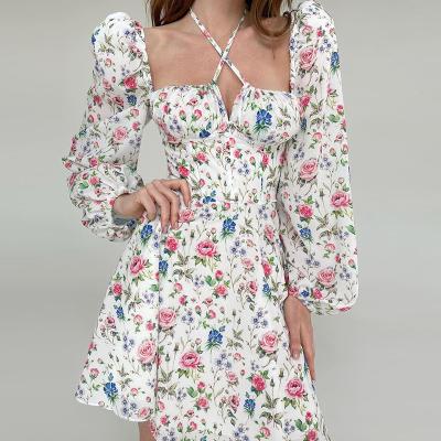 China Breathable Vacation Dress Women Dresses Floral Print Elegant Beach Halter Summer Floral Dresses for sale