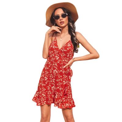 China Summer Breathable Woman Complements Fashionable Dresses Women Dresses Elegant V-Neck Floral Casual Dress for sale