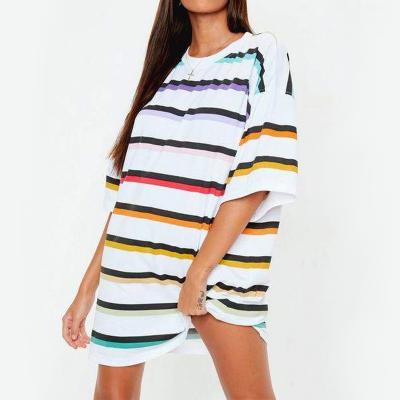 China Wholesale High Quality Anti-wrinkle T-shirts Dress For Women T-shirt Women Summer Striped Clothes 2021 for sale