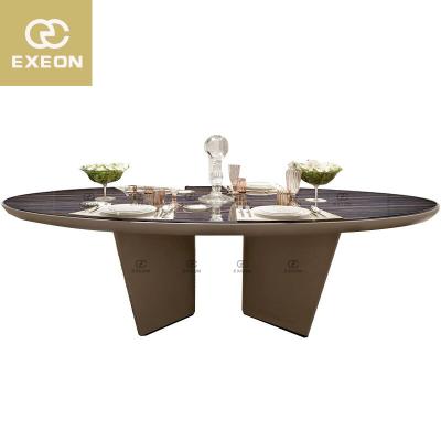 China Extendable Dining Table Set Wooden Dining Room Furniture 6 Seat Modern Leather Oval Dining Table Set for sale