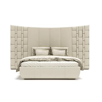 China Modern Cama Furniture Latest Storage Bedroom Double Bed Designs High Quality Luxury Beige Fabric Bed Headboard for sale