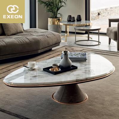 China Luxury Metal Living Room Leaf Shaped Coffee Table Set Stainless Steel Furniture Marble Glass Coffee Side Table for sale