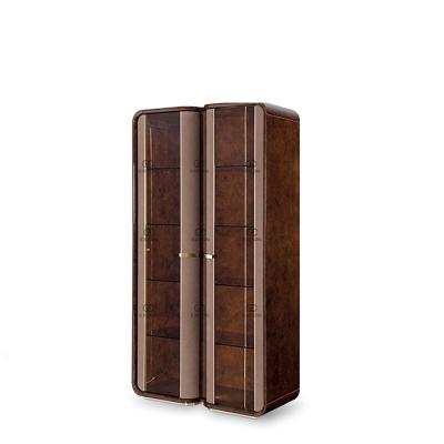 China Factory Customized Luxury Italian Style Walnut Veneer Gloss Stainless Steel Kitchen Wine Cabinet for sale