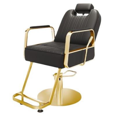 China Mid Century YuanKai High End Barber Chairs Salons Specialized Barber Shops Black And Golden Round Based Sand Dragon Reclining Chair for sale