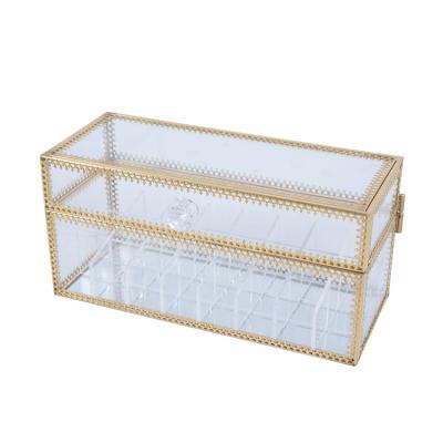 China 24 Grid Lipstick Storage Box Gold Lipstick Holder Household Viable European Transparent Glass Desks for sale