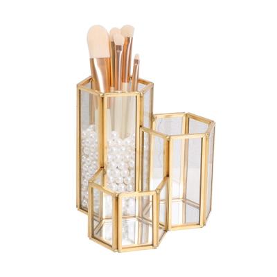 China Factory direct sale viable copper brush container office stationery pen glass cosmetic container for office for sale